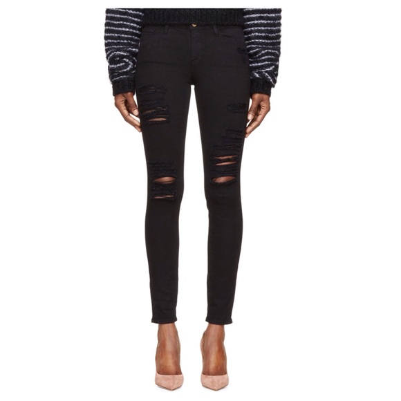 Frame Denim Jeans Frame Denim Black Distressed Le Skinny Size 24 X